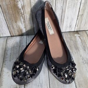 Simply Vera Vera Wang Womens 5 Pewter Metallic Gem Embellished Ballet Flats
